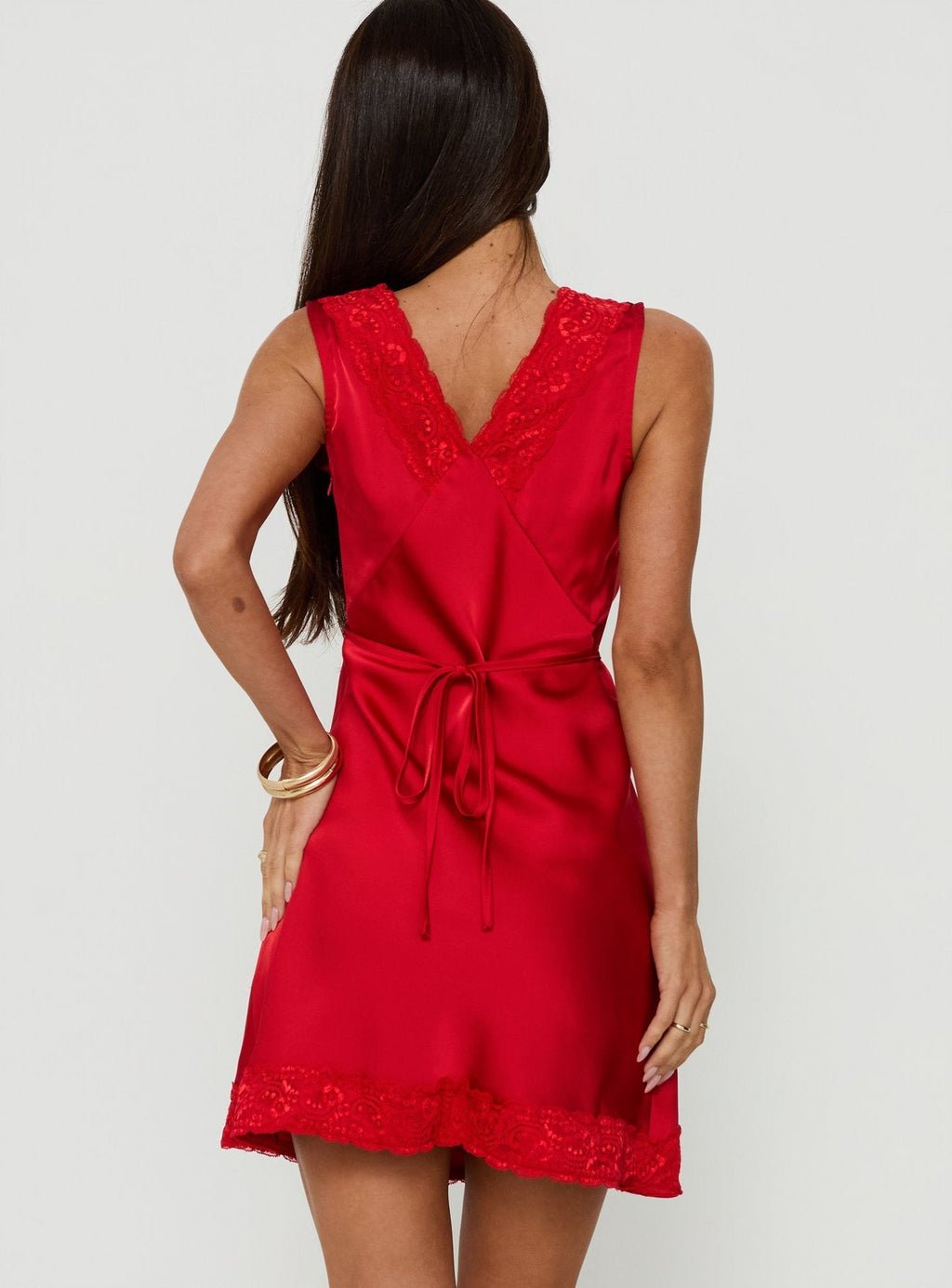 Nellie Lace Trim Mini Dress Red