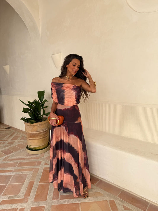 Vestido Amara-Naranja y Marrón